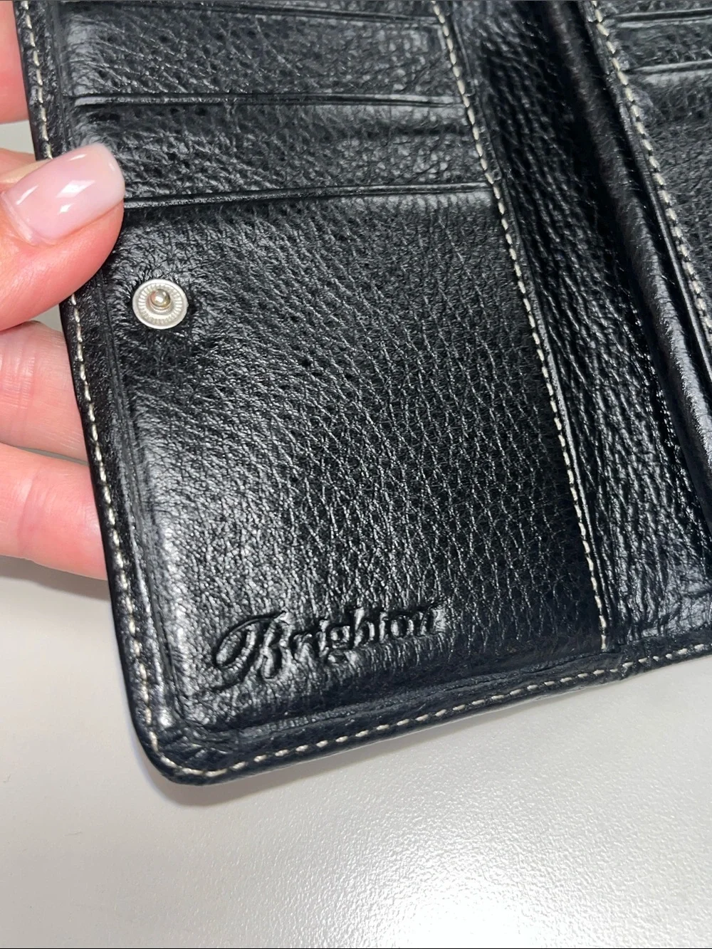 Brighton Black Leather Croc Stamped Print Wallet with Decorative Snap